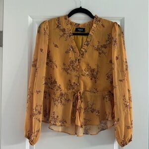 Vici Brand, button-up blouse, yellow floral print, size small